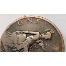 GREAT BRITAIN UK 1897 . ONE 1 PENNY . DOTS IN ONE